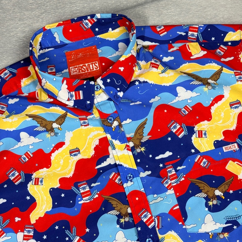 RSVLTS Budweiser Button Down Mens 3XL Blue KUNUFLEX Eagle Beer Shirt